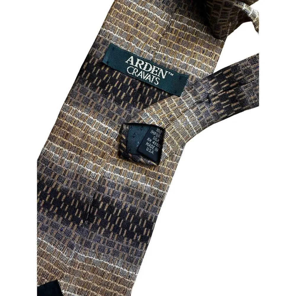 Vintage Arden Cravat Gold and Brown Silk Necktie